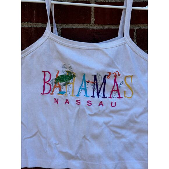 Bahamas Nassau Embroidered Crop Tank Top White Vintage Souvenir Large - Picture 2 of 4